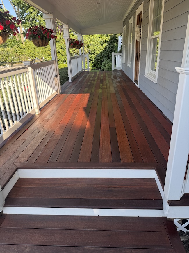 Front porch mahogany deck refinished